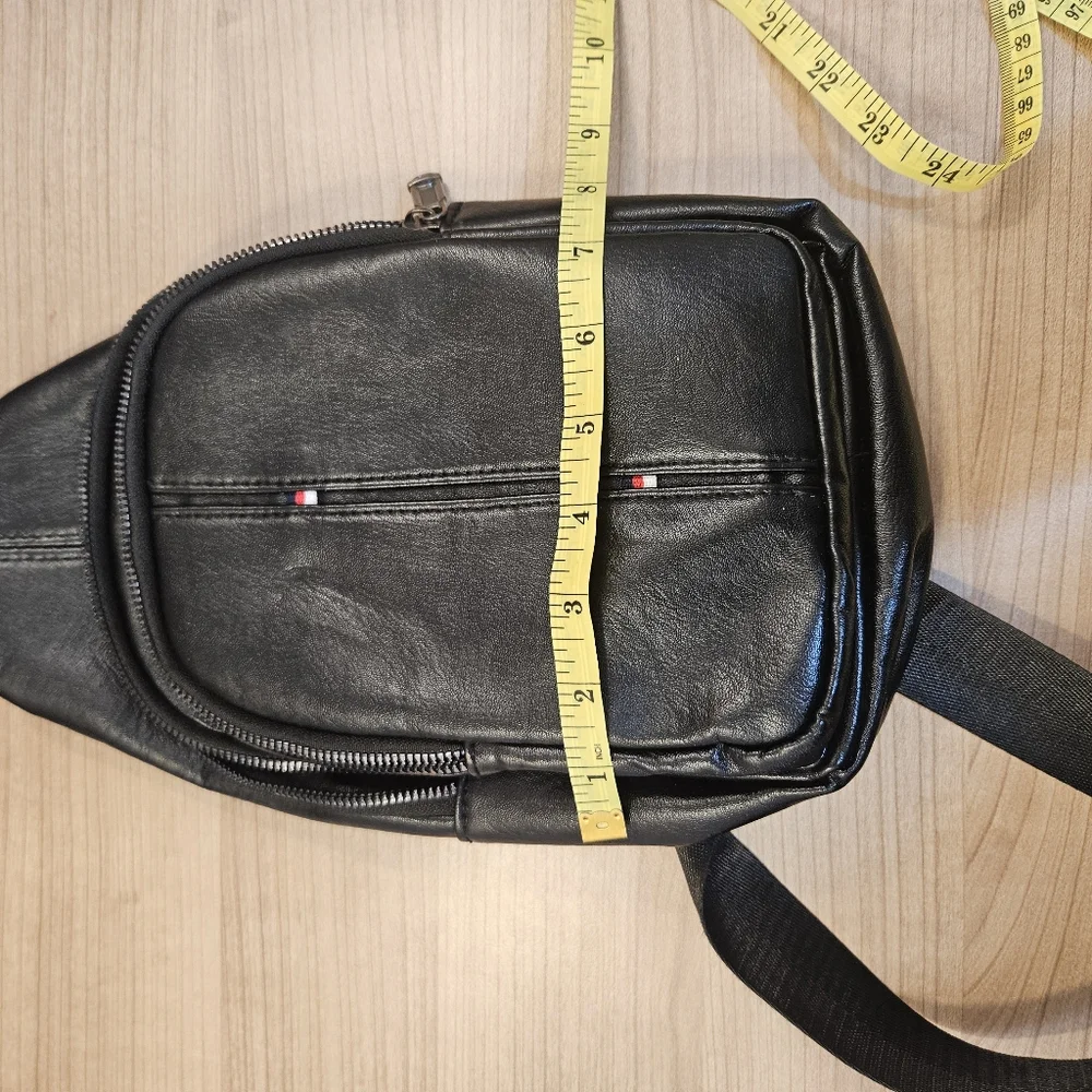 🔥West End black faux leather crossbody sling bag backpack with adjustable strap